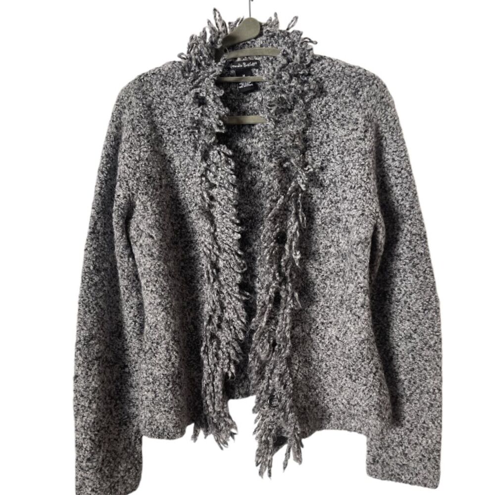 Alexandra Bartlett Grey Fringed Wool Blend Cardigan Sweater M‎